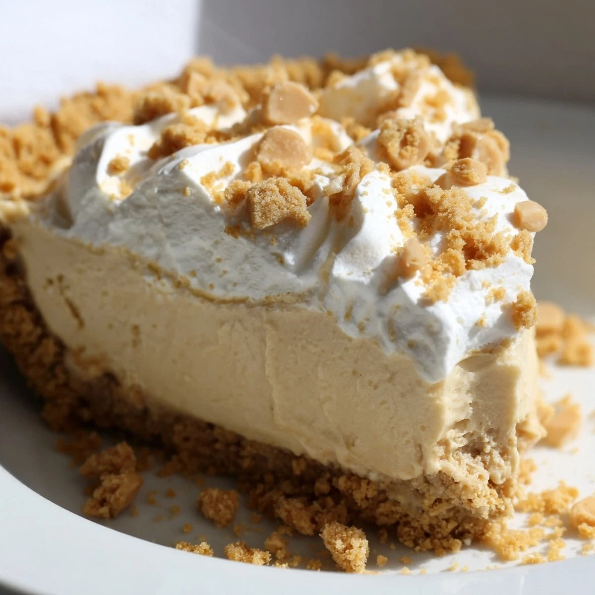 Old Fashioned Amish Peanut Butter Dream Pie with velvety filling in a flaky golden crust