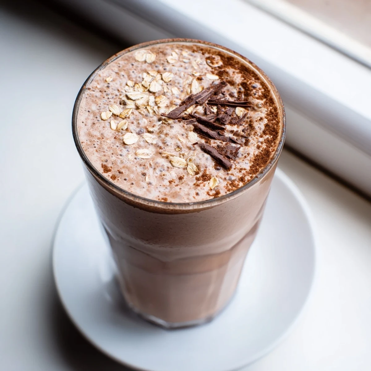 Rich coffee smoothie blended with banana and served over ice cubes