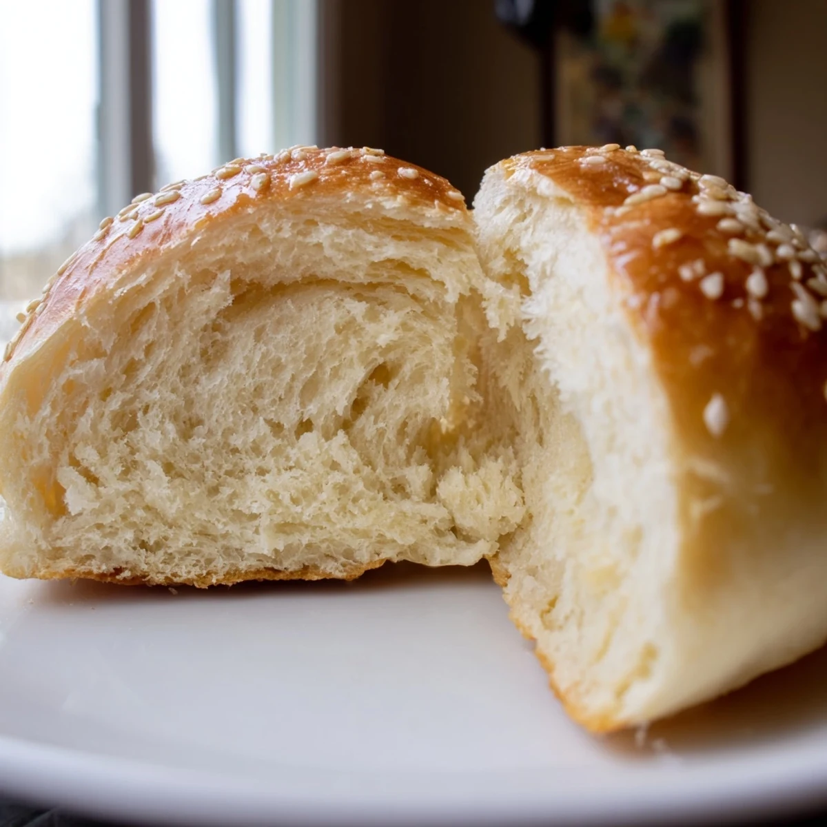 Soft homemade sourdough discard hot dog buns arranged on a wooden serving board
