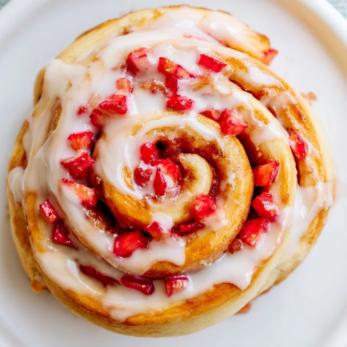 Fresh strawberry cinnamon rolls swirled with sweet cinnamon sugar and topped with creamy icing