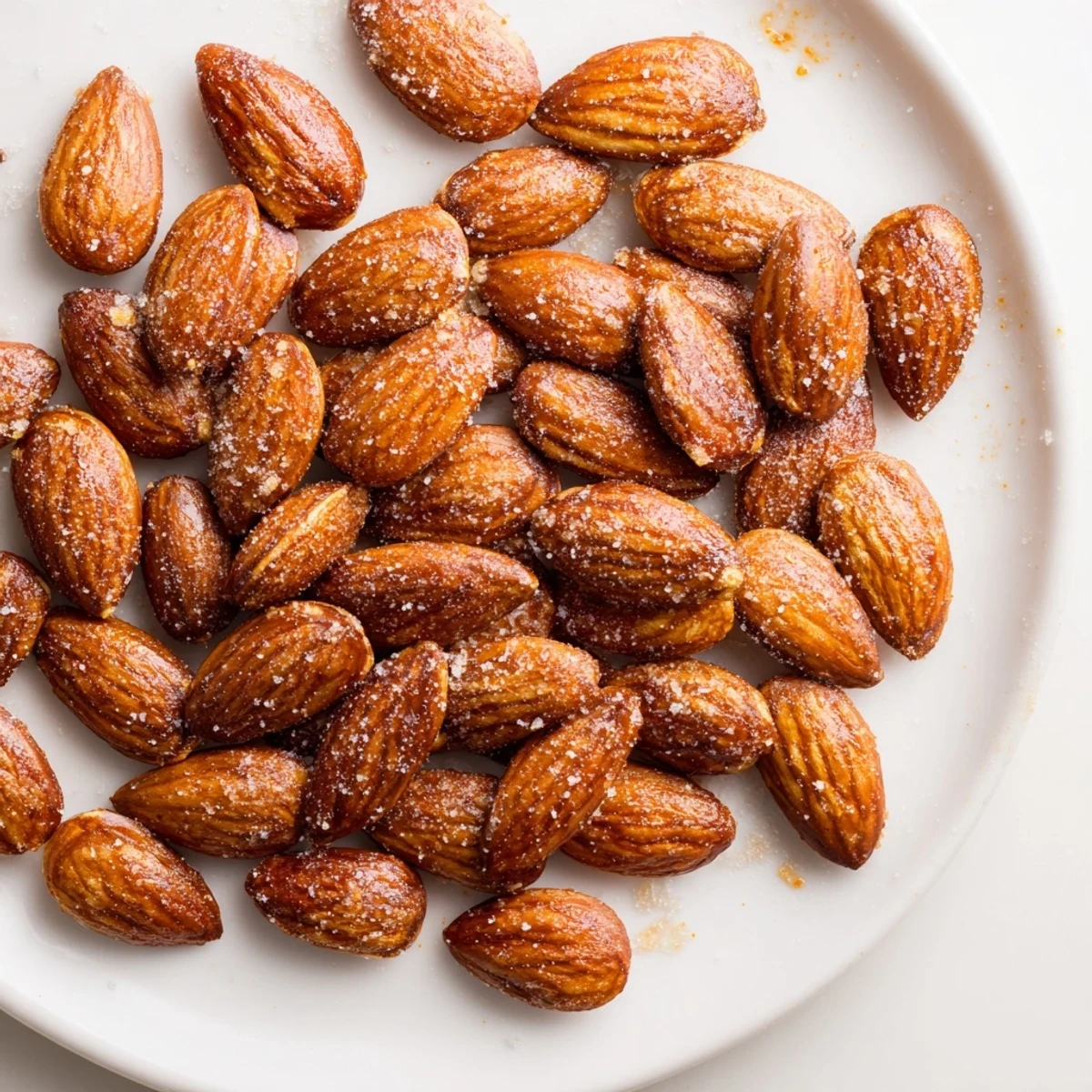 Warm, fragrant roasted almonds dusted with smoky paprika in a serving dish
