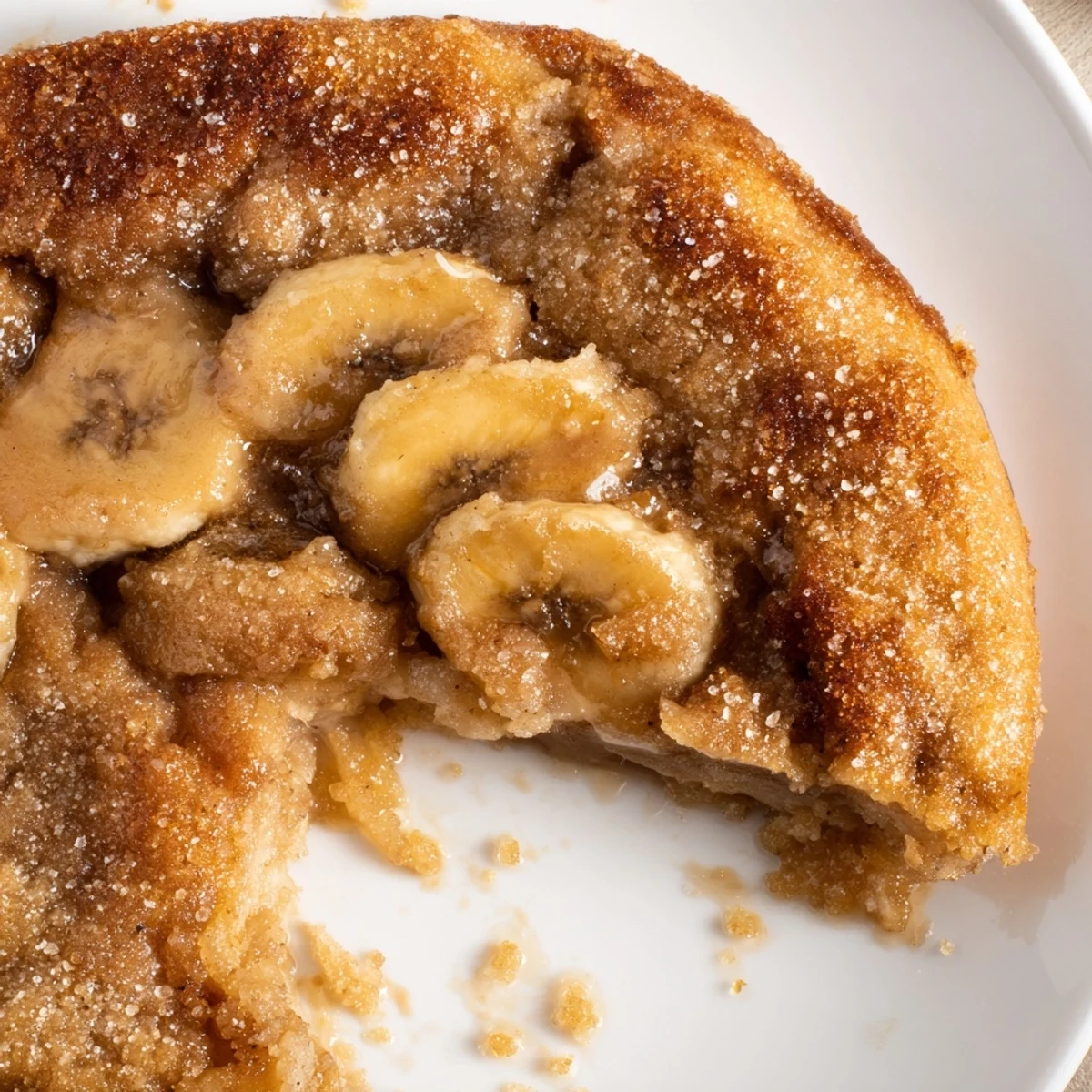 Golden Southern banana cobbler bubbling with cinnamon-spiced fruit under a buttery crust