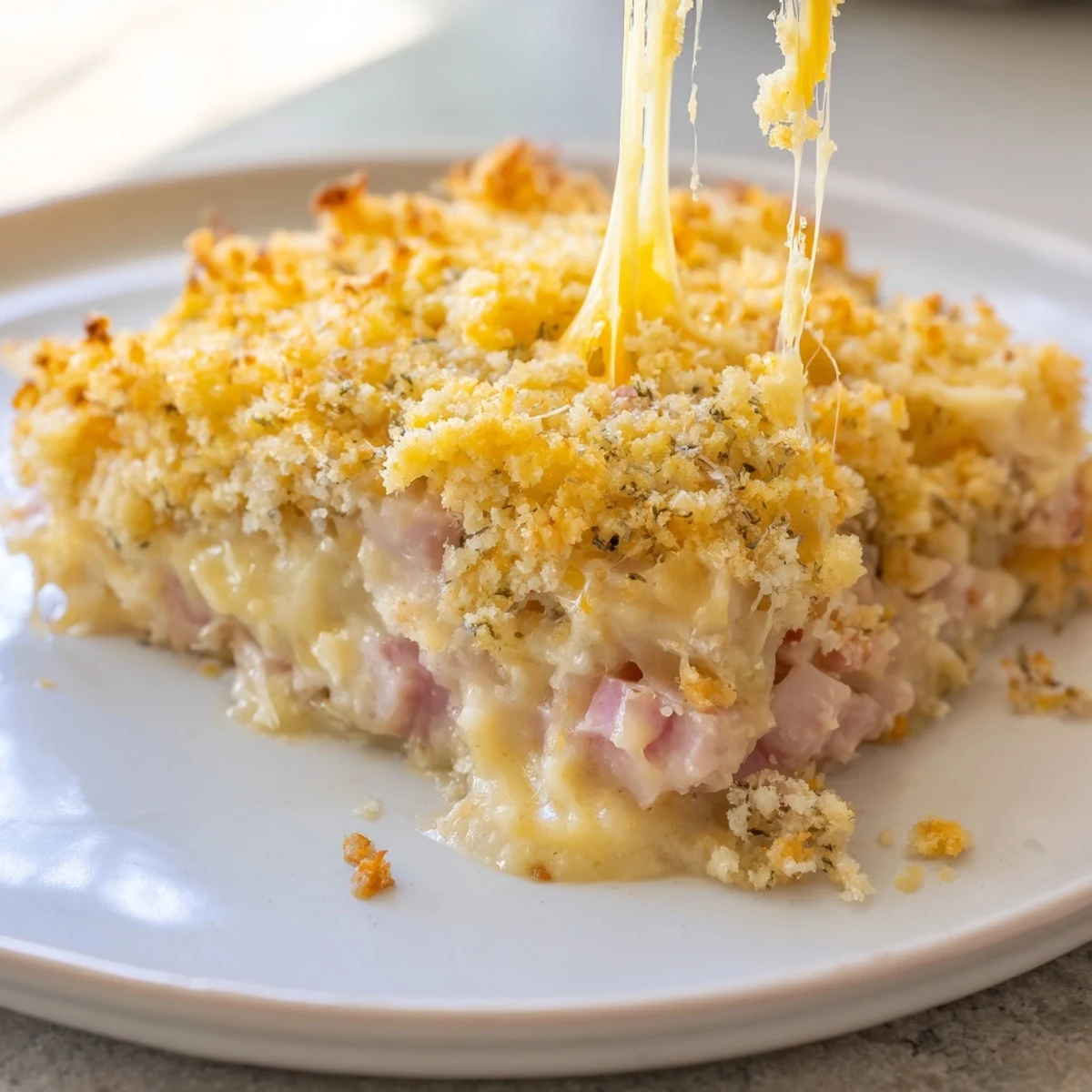 Hearty Chicken Cordon Bleu Casserole Recipe topped with crispy Parmesan Panko crust
