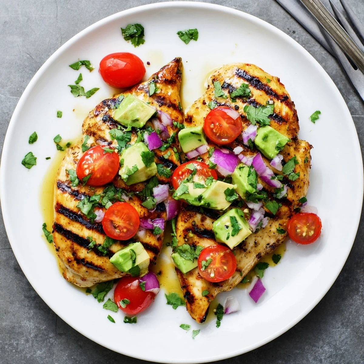 Sliced Fiesta Lime Chicken With Avocado served over rice, juicy, zesty bites