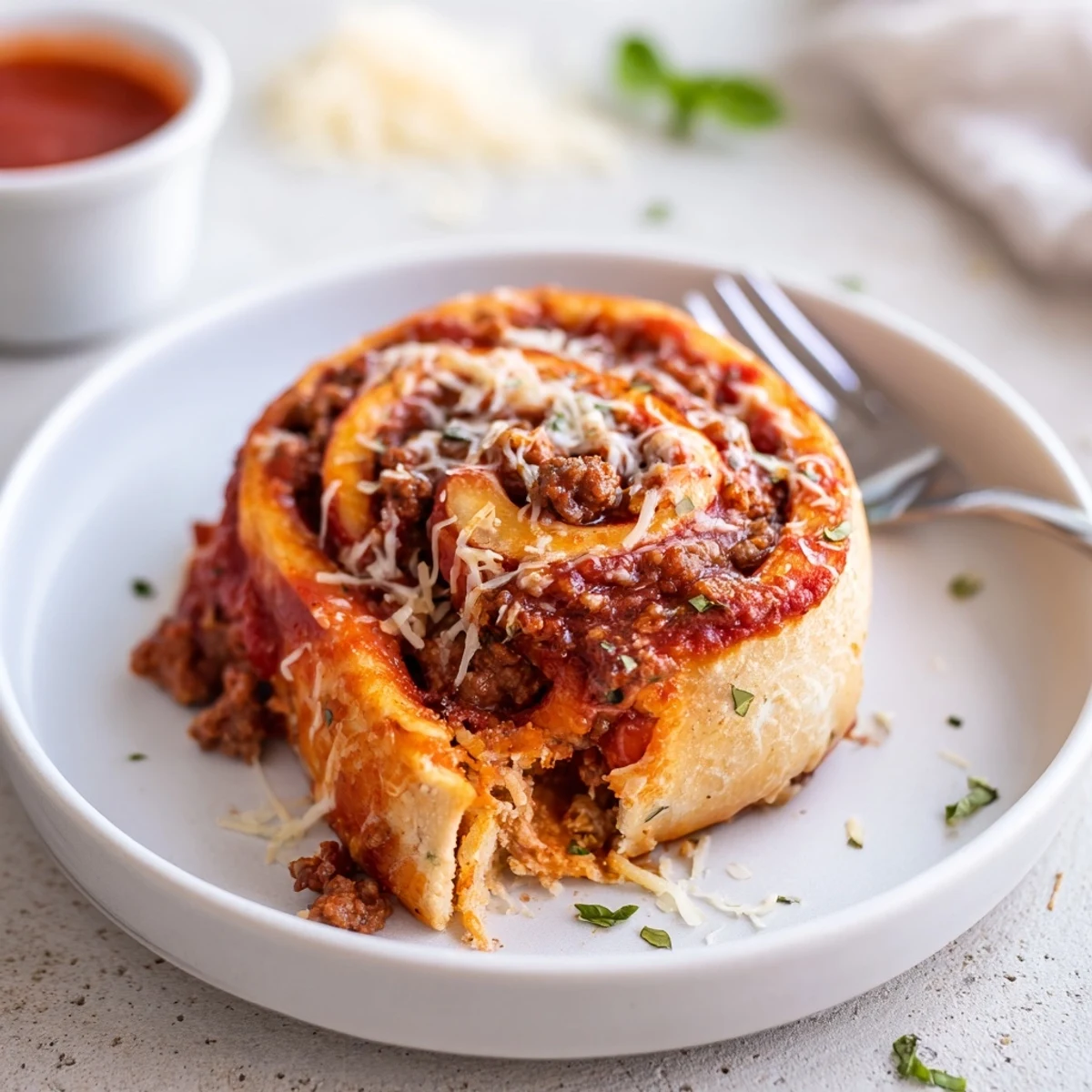 Fresh-baked Cheesy Beef Pepperoni Pizza Roll Ups, golden crust and bubbling cheese