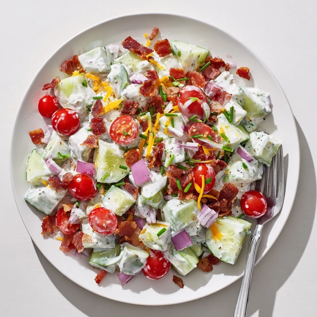 Cucumber Ranch Crack Salad served chilled for potlucks with crunchy chip topping