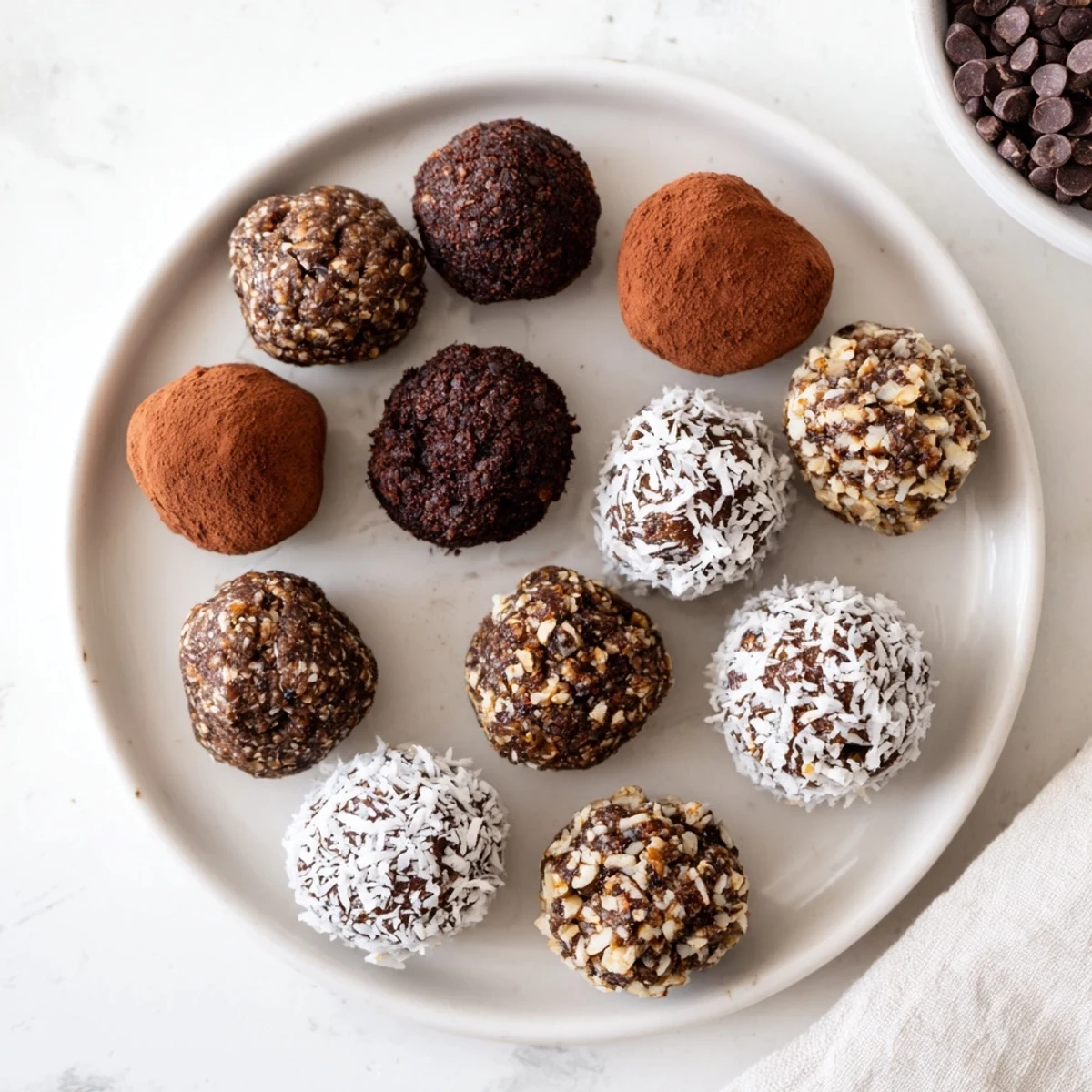Glossy no bake brownie bites topped with nuts ready for party platter