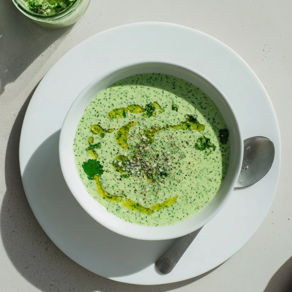 Bright green Cilantro Lime Fresh Dressing coating roasted vegetables, tangy and garlicky