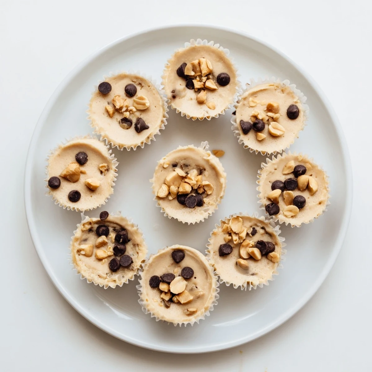 Protein-packed frozen peanut butter Greek yogurt bites on a white plate topped with roasted peanuts