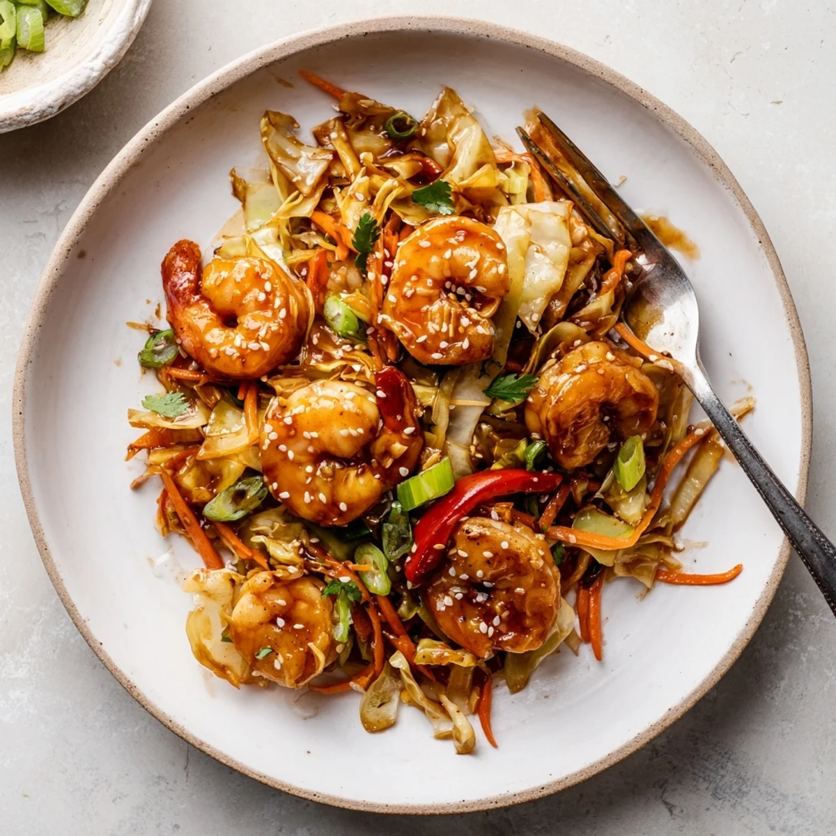 Skillet-tossed Delicious Asian Shrimp And Cabbage Stir Fry, crisp cabbage, tender shrimp