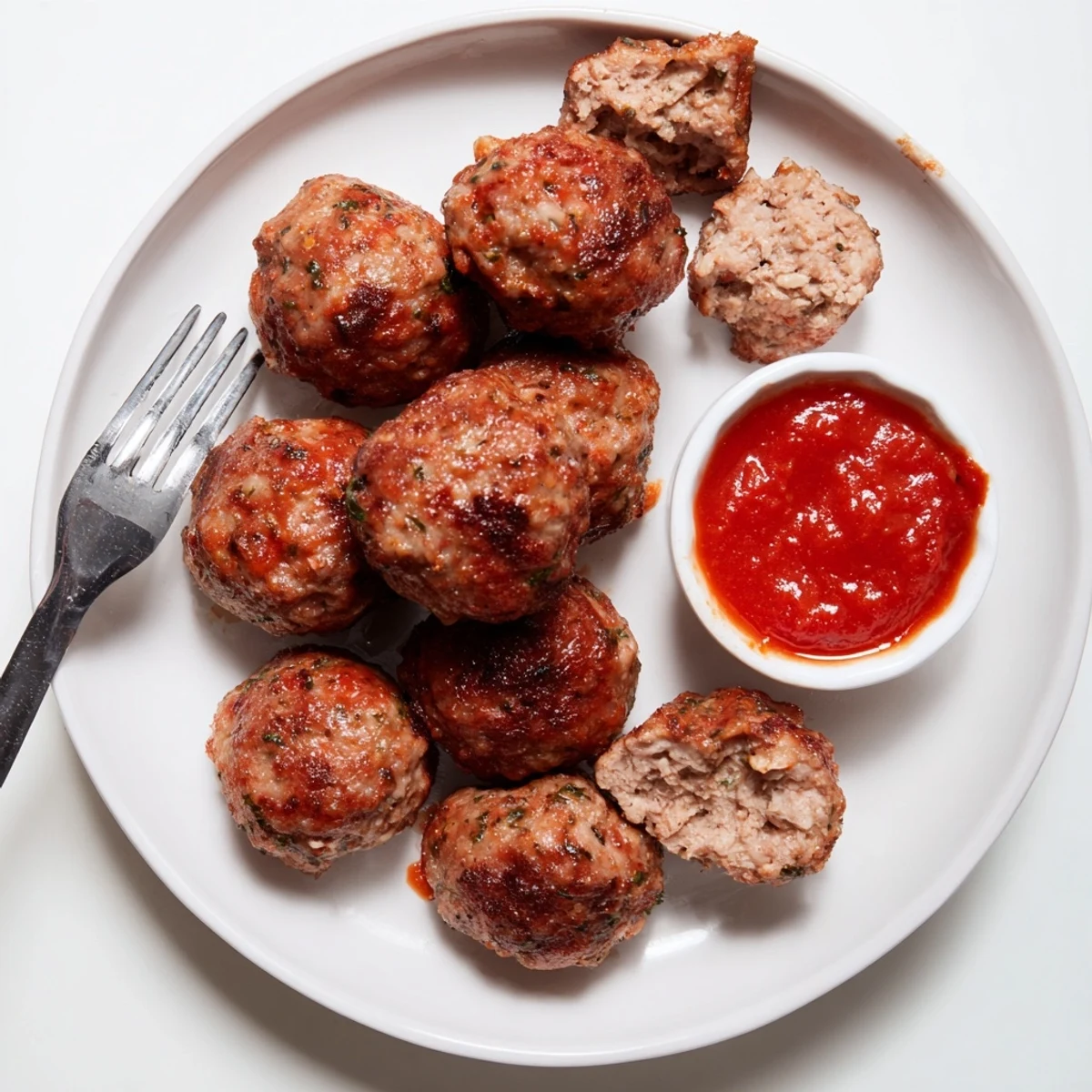 Juicy Chicken Meatballs glistening with herbs, baked golden on parchment.