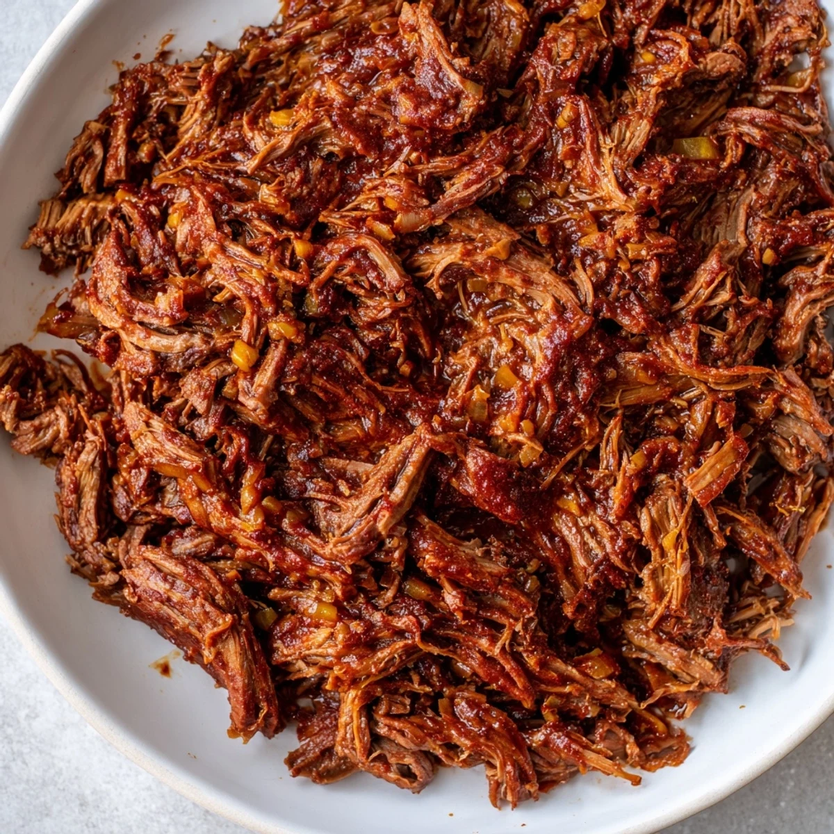 Tender slow cooker beef barbacoa shredded into juicy spicy Mexican-style meat perfect for tacos