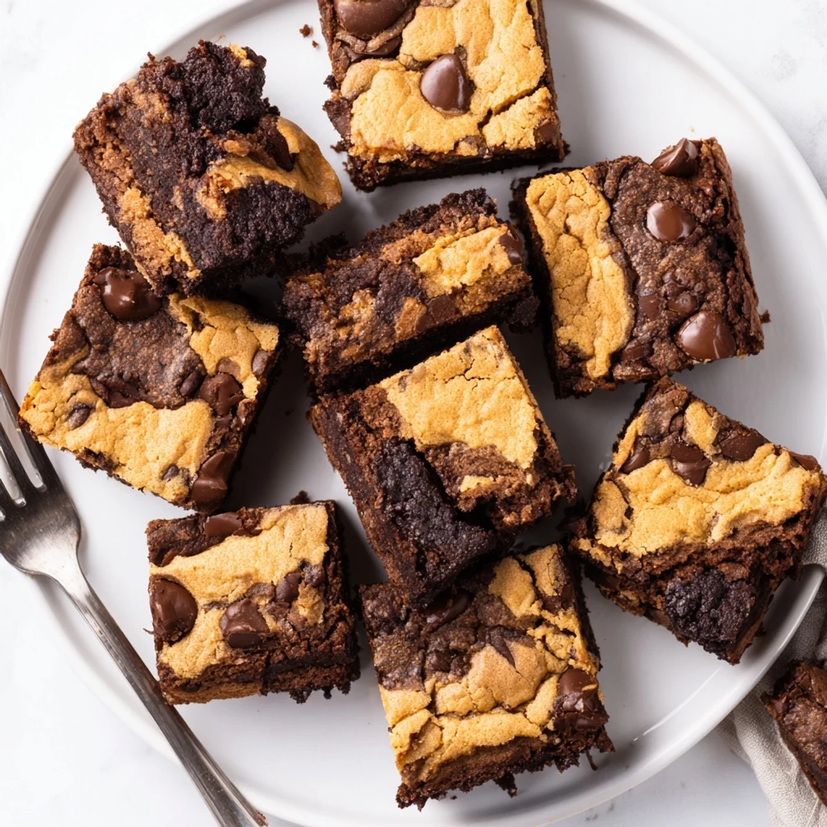 Warm fudgy chewy brookies cooling in the pan with golden edges and melted chocolate chips