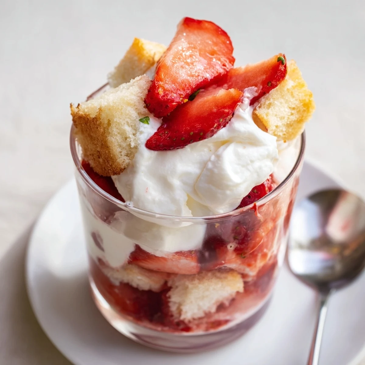 Strawberry Shortcake Trifles layered with tender shortcake, juicy strawberries, whipped cream  