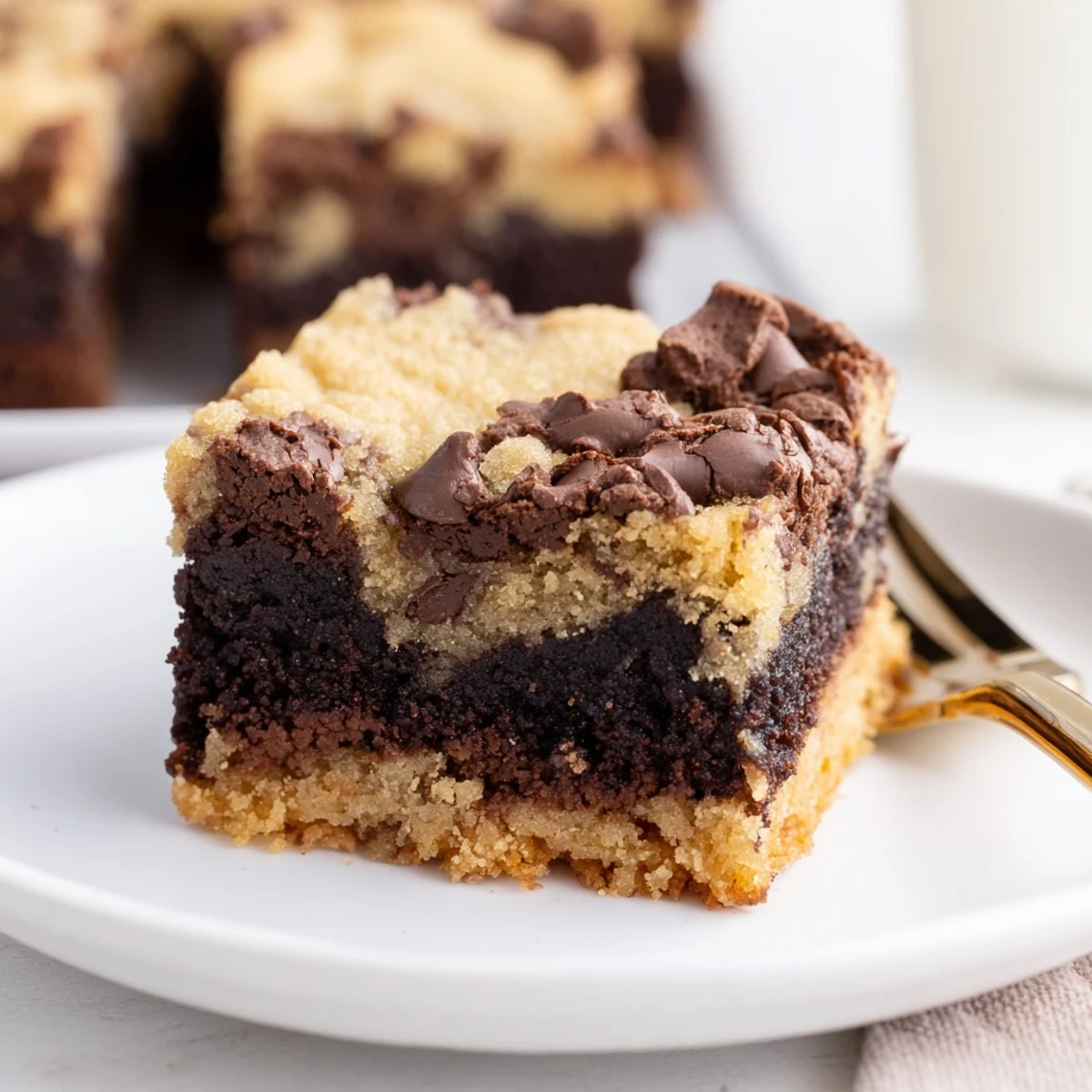 Warm Fudgy Chewy Brookies Recipe cooling in pan, gooey centers and melty chips.