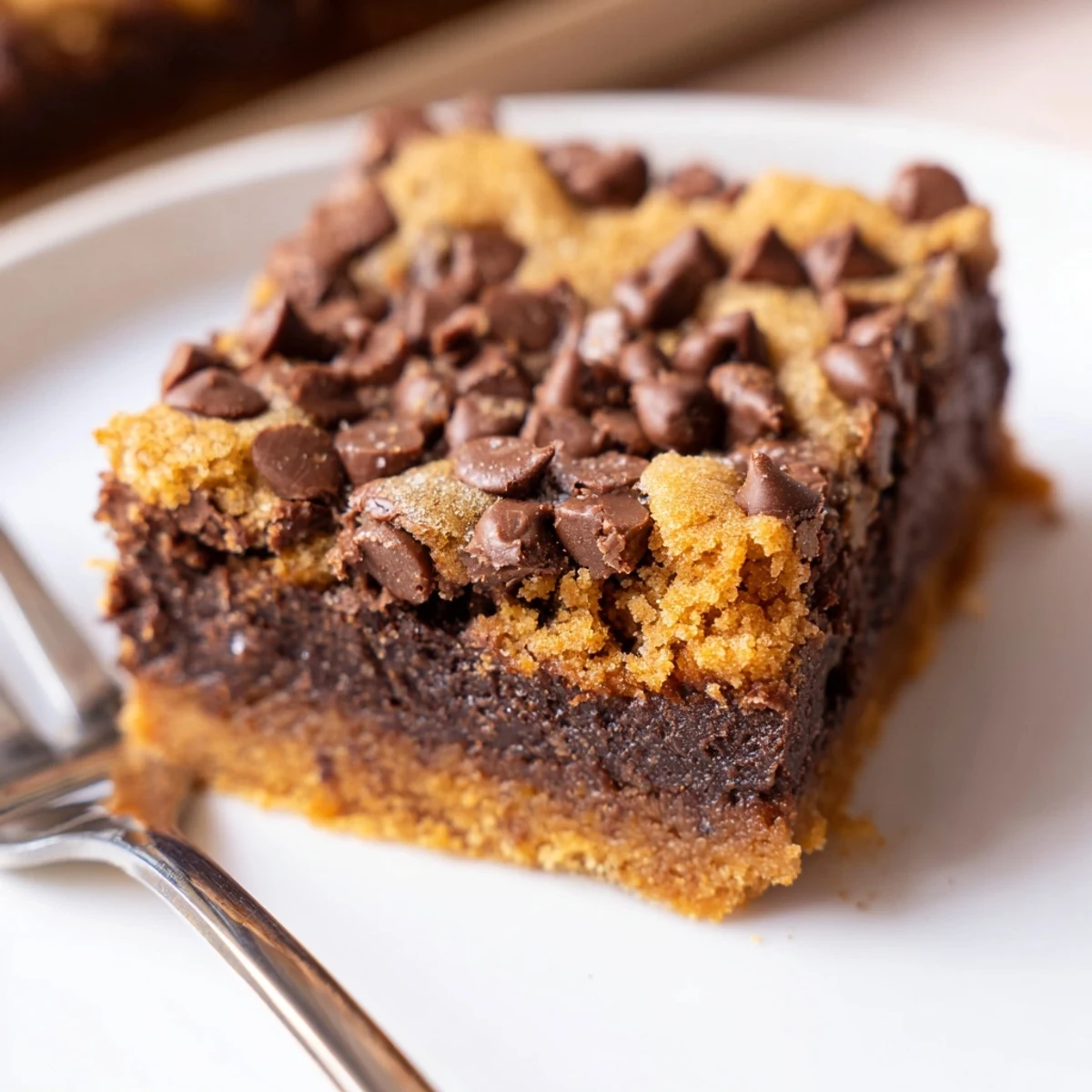 Slice of Fudgy Chewy Brookies Recipe served warm with vanilla ice cream.