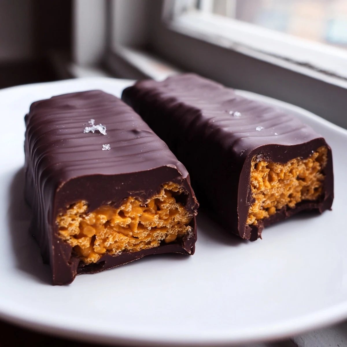 Golden peanut butter bars smothered in dark chocolate making healthy homemade Butterfingers irresistible