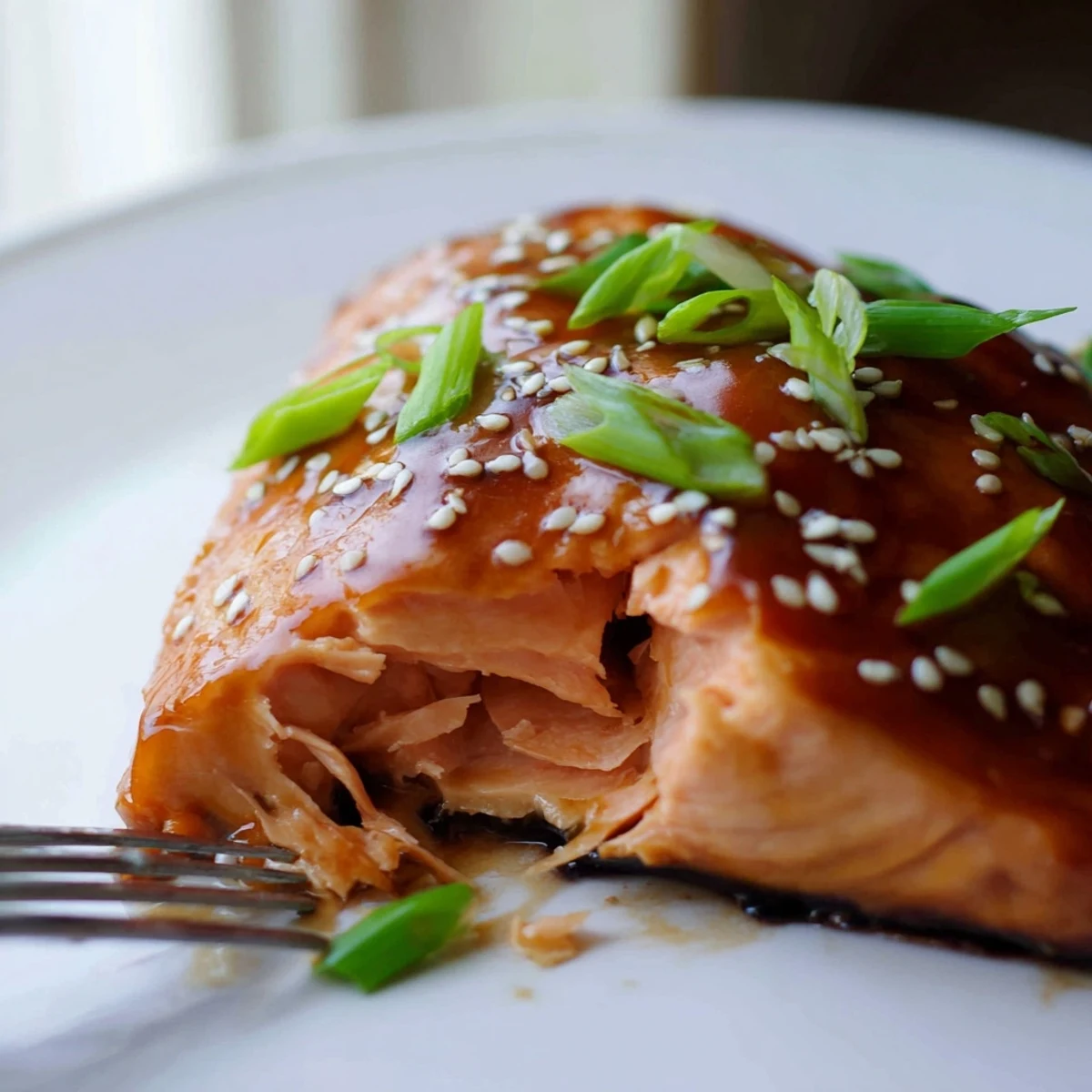Golden baked Asian salmon resting on parchment alongside fluffy steamed jasmine rice