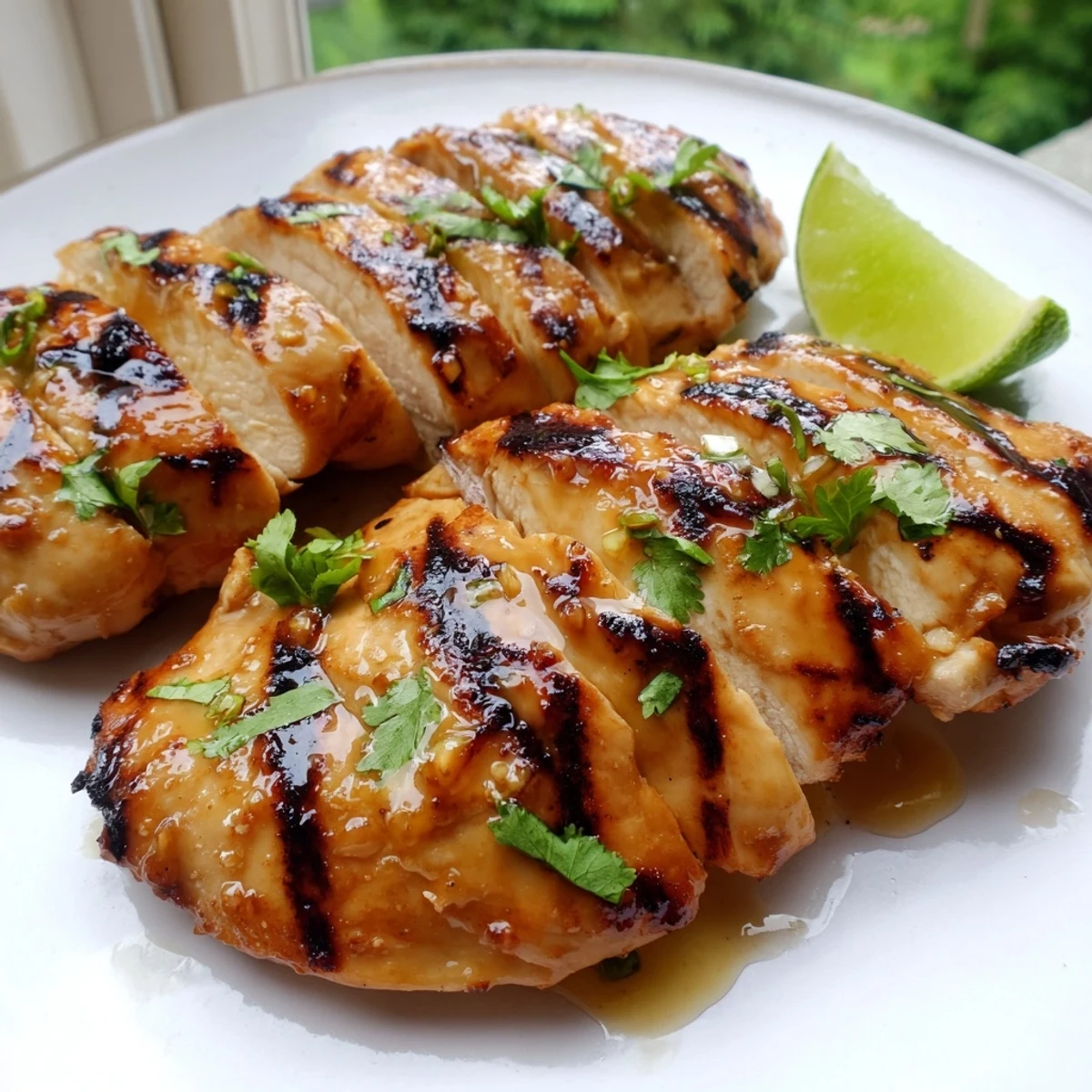 Perfectly grilled honey lime chicken resting on a cutting board, topped with vibrant green chopped cilantro