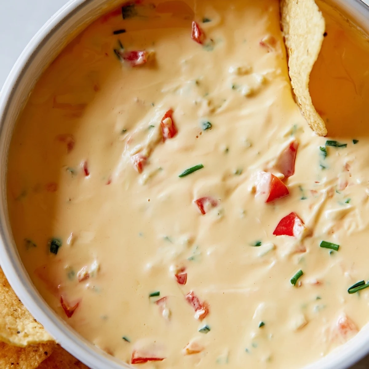 Creamy cheese dip garnished with chives surrounded by crispy tortilla chips
