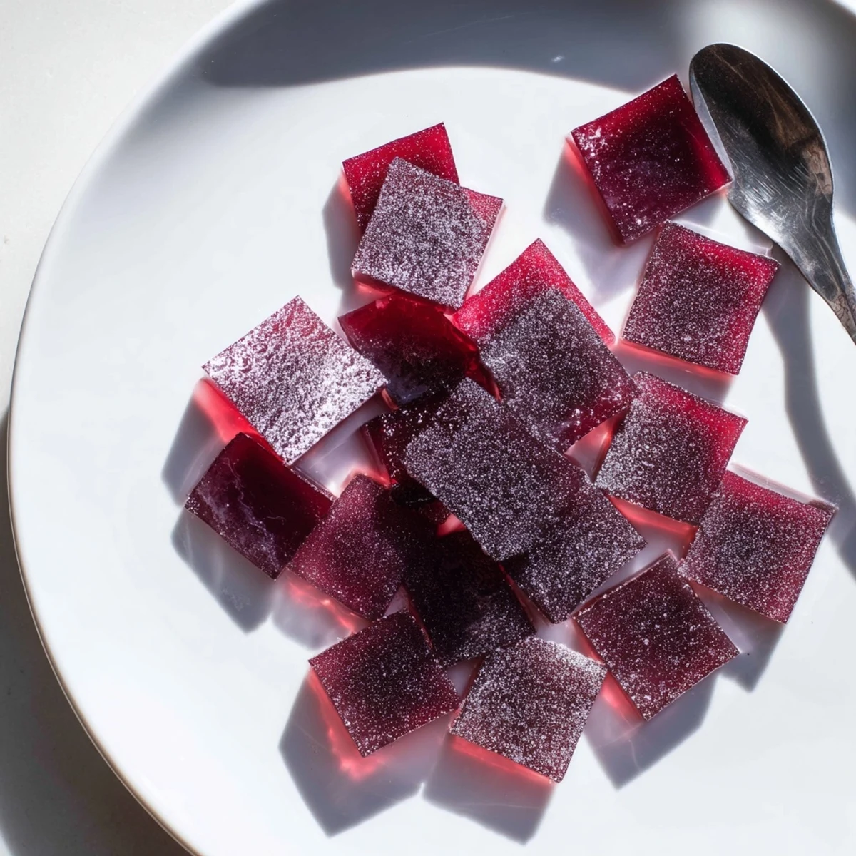 Glossy collagen fruit jellies dusted with cornstarch sitting in colorful silicone molds