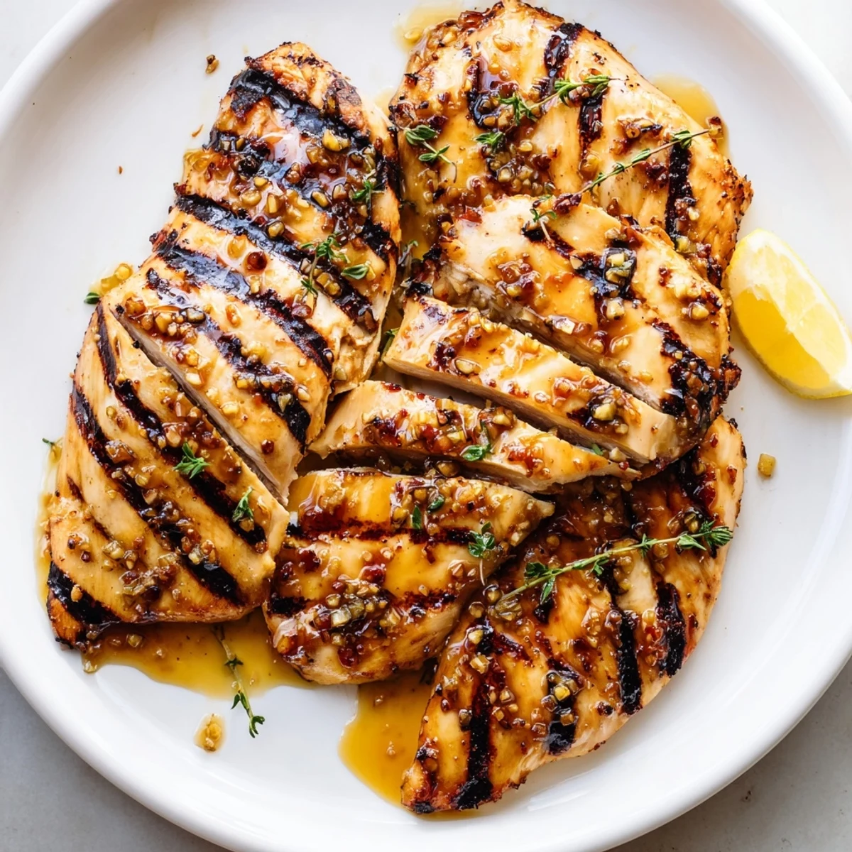 Maple Dijon Grilled Chicken sliced open showing tender meat topped with fresh parsley