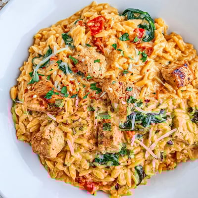 One Pot Cajun Chicken Alfredo Orzo