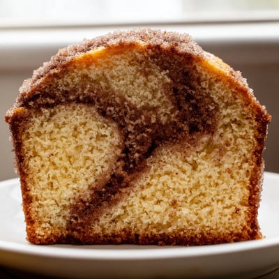 Warm cinnamon donut loaf topped with sparkly cinnamon sugar coating