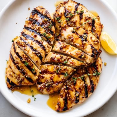 Maple Dijon Grilled Chicken sliced open showing tender meat topped with fresh parsley